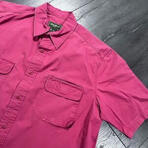 Eddie Bauer Shirt Mens Large Tall Red Fly Fishing Outdoor Button Short Sleeve‎